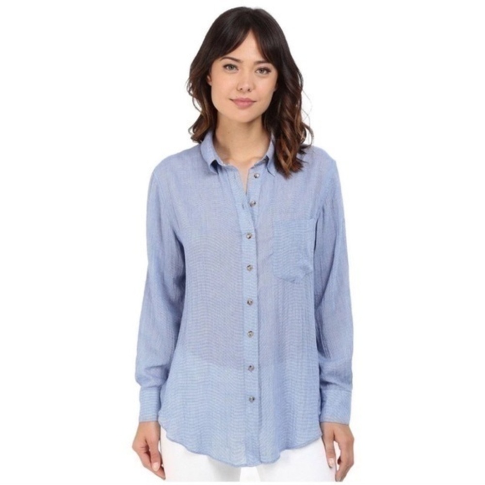 Free People That’s A Wrap Blue Button Down Shirt Small Lightweight